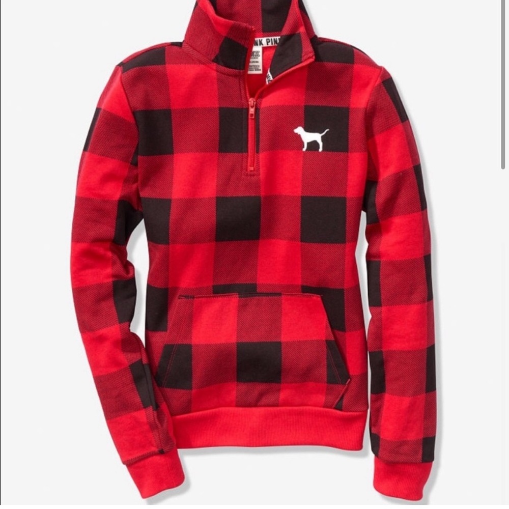 VS Pink Buffalo Plaid Half Zip Sweatshirt- Small
